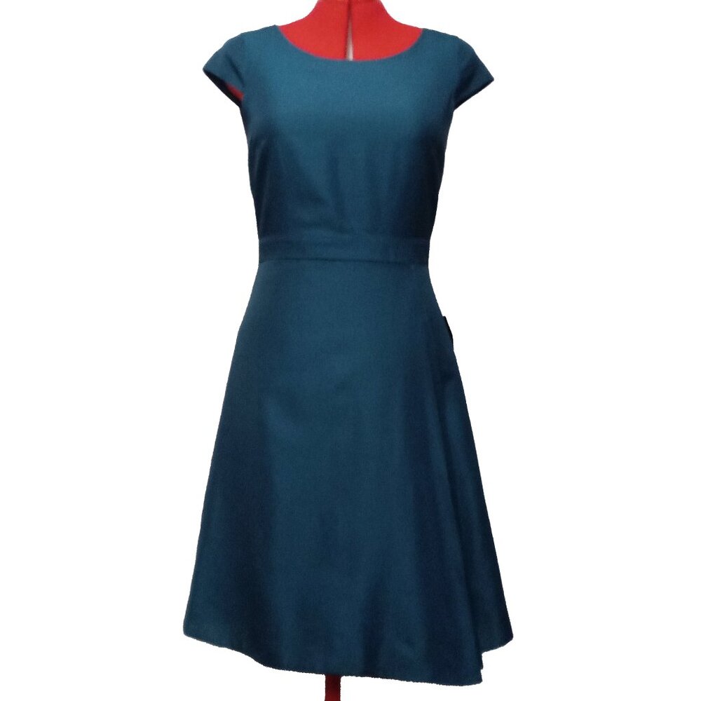 J. Crew Asymmetrical Blue Formal Bridesmaid Dress With Cap Sleeves US 6